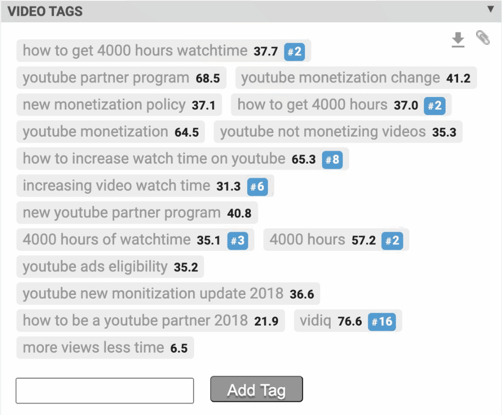 vidiq scorecard - YouTube video tags