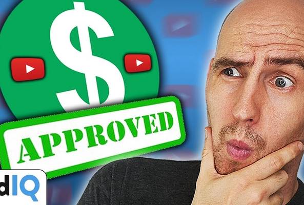 Man thinking with approved YouTube monetization dollar sign icon and vidIQ logo.