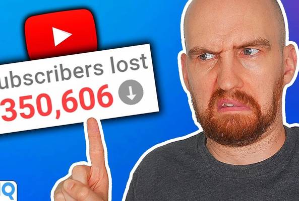 Man reacting to YouTube losing 350,606 subscribers with vidIQ logo on blue background