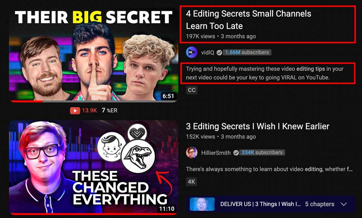 YouTube search results showing a youtube video title and description