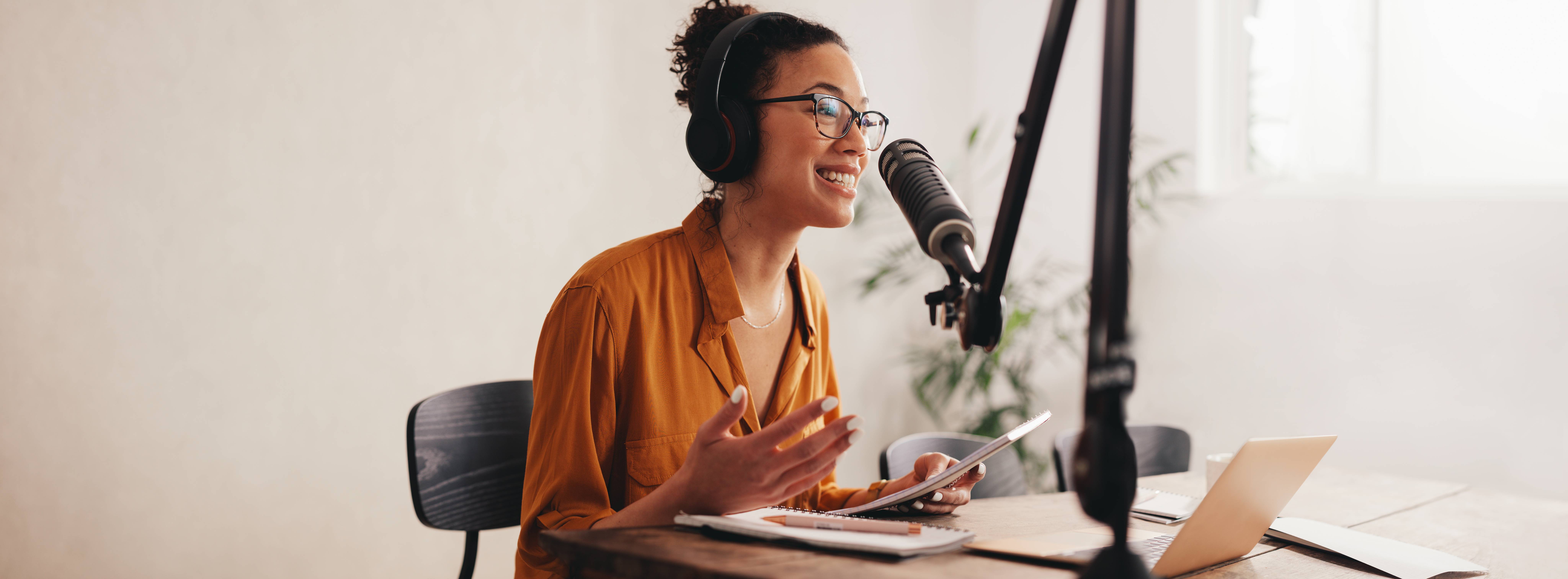 A podcast creator in action
