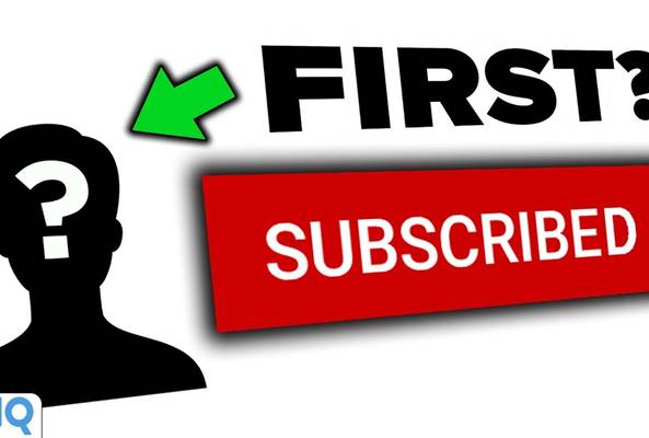 Silhouette with question mark, green arrow, and red subscribed button with text "First?"