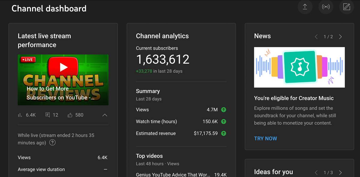 youtube channel dashboard