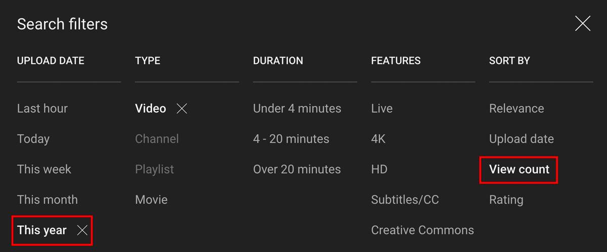 youtube search filters