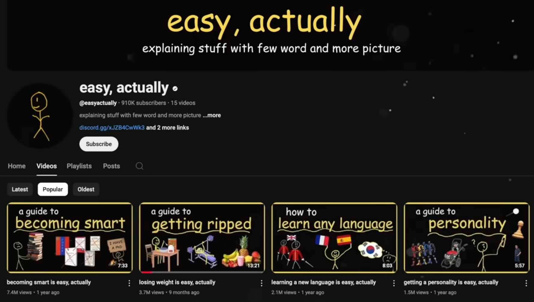 YouTube channel easy, actually homepage