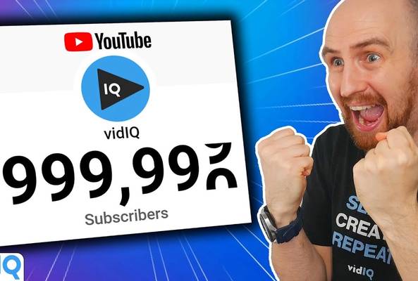 YouTube vidIQ channel reaching one million subscribers with excited man celebrating