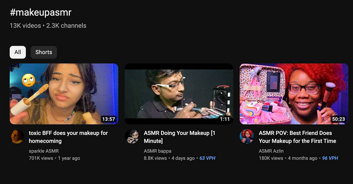 Featured videos on the hashtag page for #makeupasmr