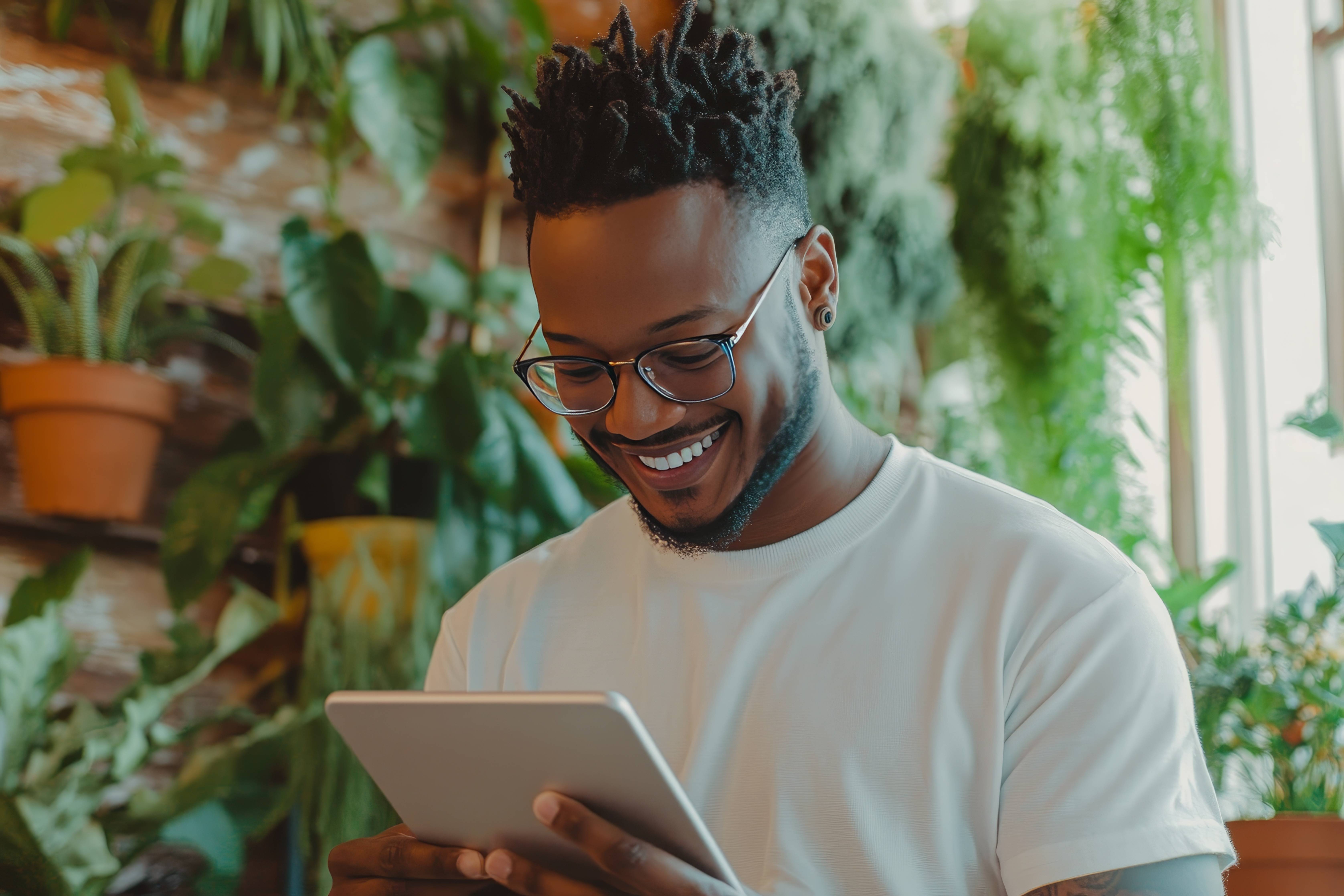 Man enjoying content on phone