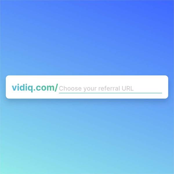 Referral URL input field on vidiq.com with a blue gradient background