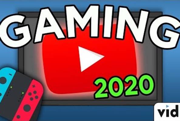 YouTube gaming logo with Nintendo Switch controllers and "Gaming 2020" text on screen