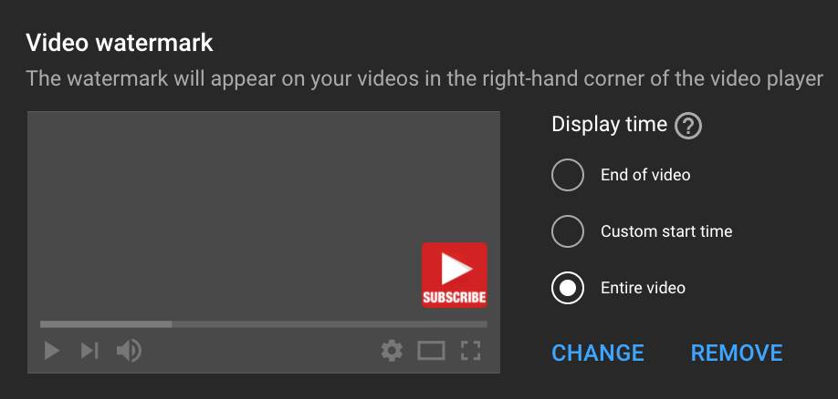 Choose a display time for the YouTube watermark