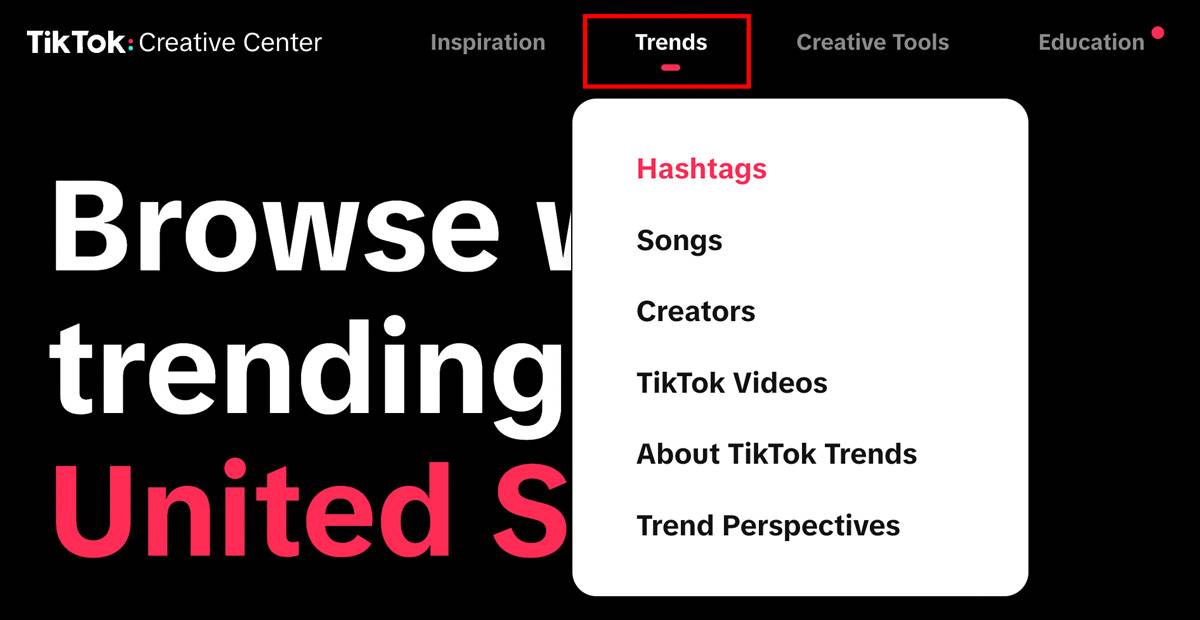TikTok Creative Center trends menu