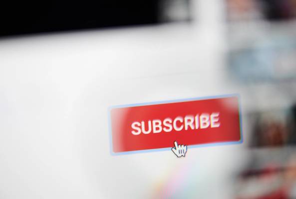 Cursor hovering over red subscribe button on video streaming platform interface