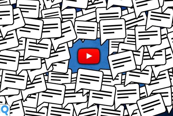 YouTube logo surrounded by multiple comment icons representing video engagement and feedback.