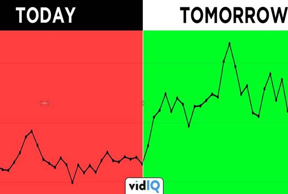 Line graph comparing data trends today in red versus tomorrow in green showing increased growth.