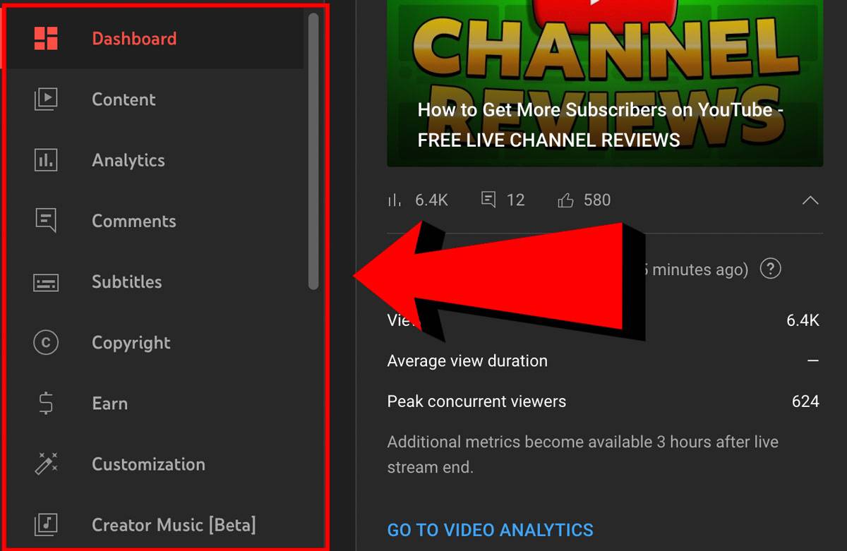 youtube studio main navigation
