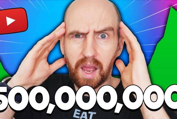 Man shocked by YouTube growth with 500 million views and analytics graph background