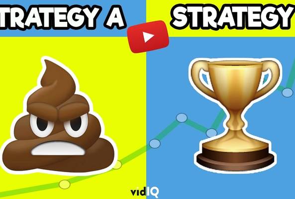 Comparison of Strategy A failure and Strategy B success with emojis and graph background