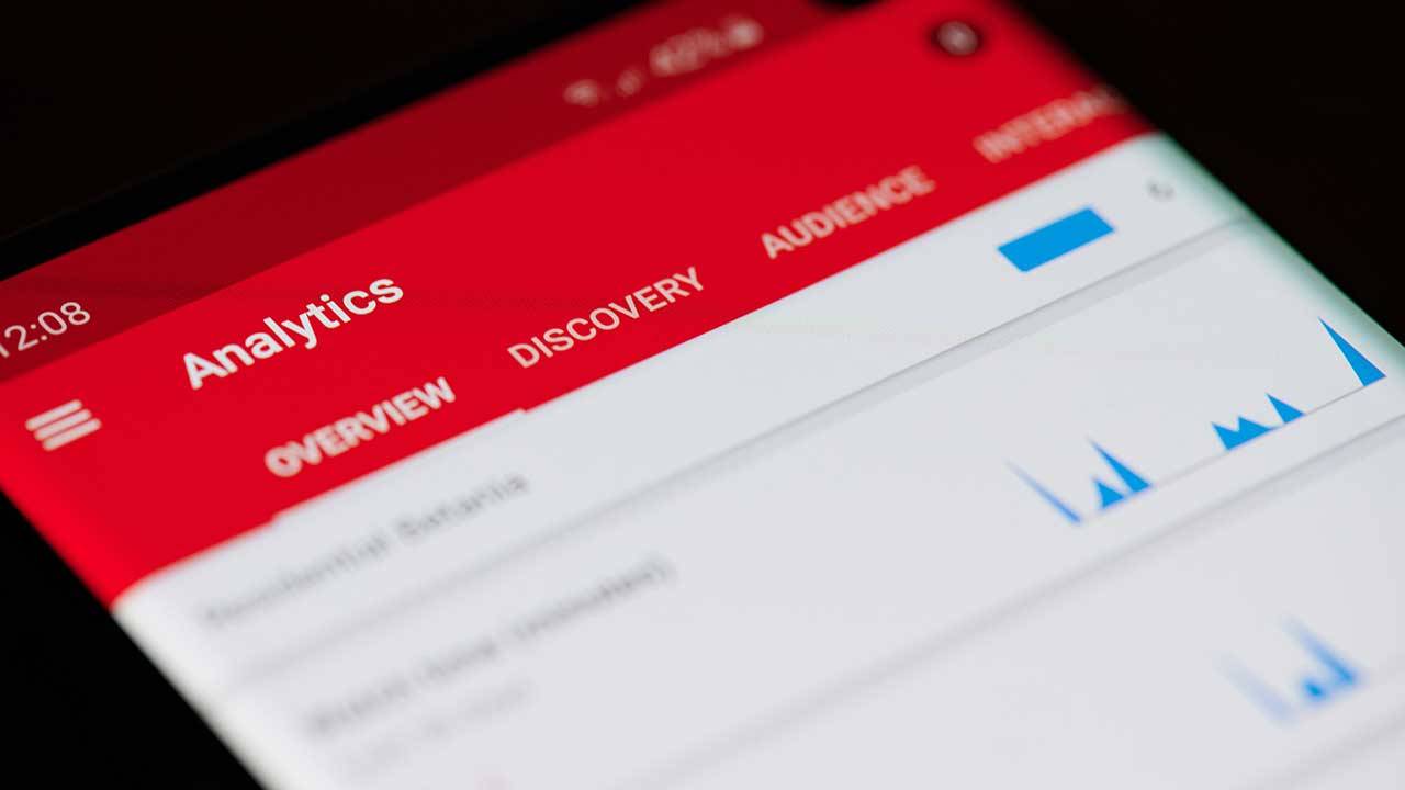 YouTube analytics dashboard on a mobile phone