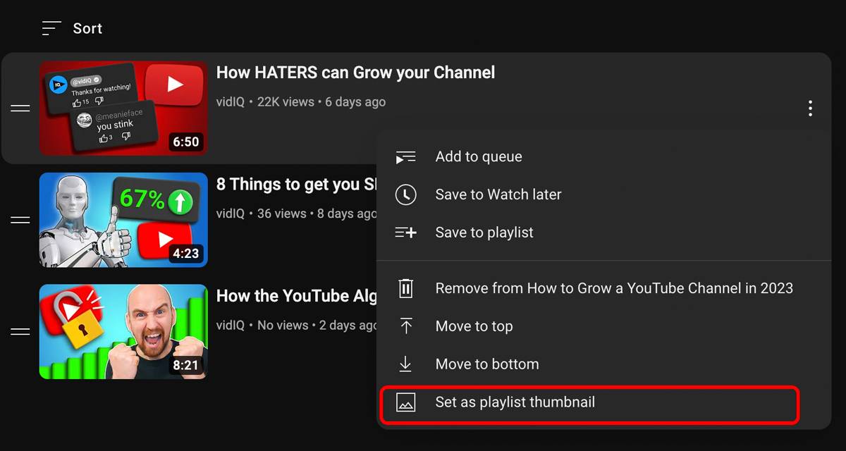 Setting a video thumbnail as your official YouTube playlist thumbnail