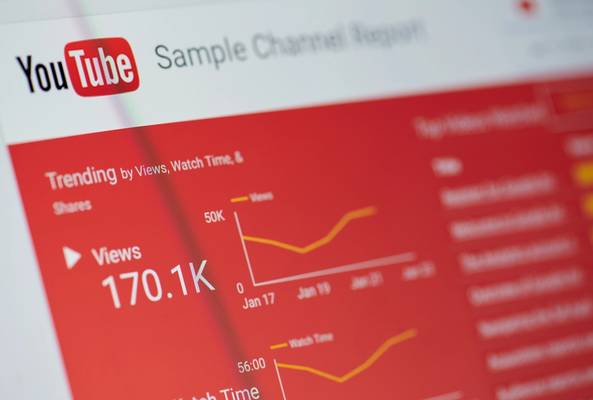 YouTube analytics dashboard showing trending views and watch time data for a channel report.