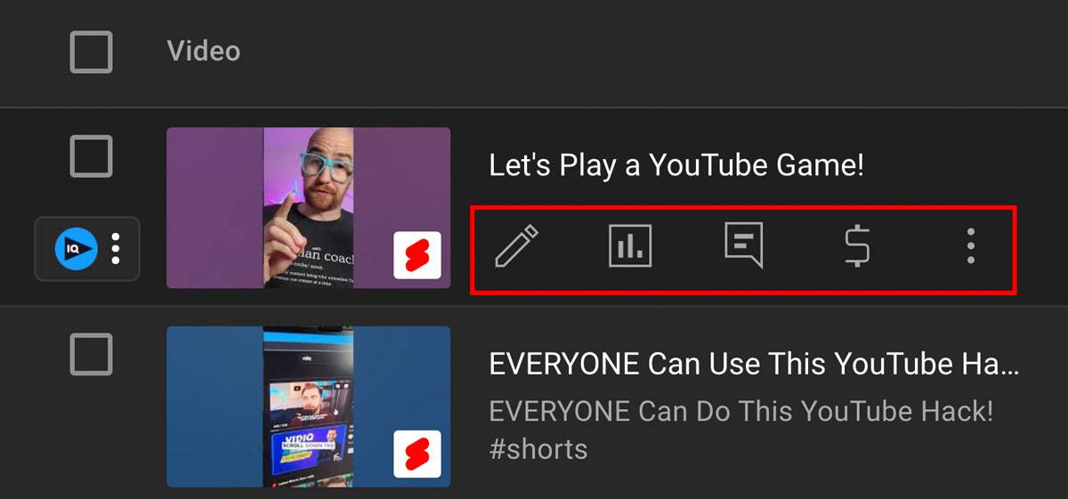 Options to edit YouTube video details