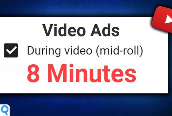 Checkbox for mid-roll video ads set to 8 minutes with vidIQ and YouTube logos.
