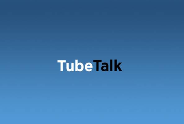 TubeTalk logo with white and black text on a blue gradient background
