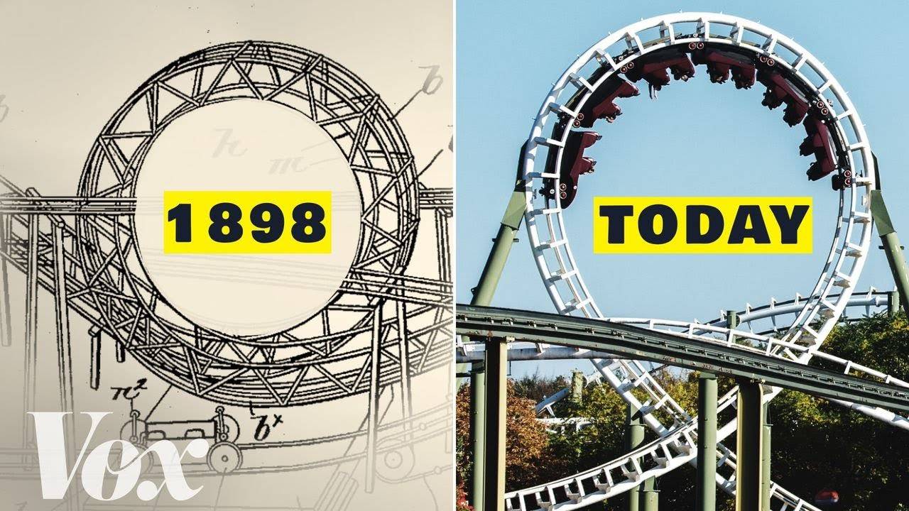 A thumbnail showing rollercoasters in two different eras