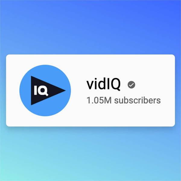 vidIQ YouTube channel logo with 1.05M subscribers and verified checkmark on blue background