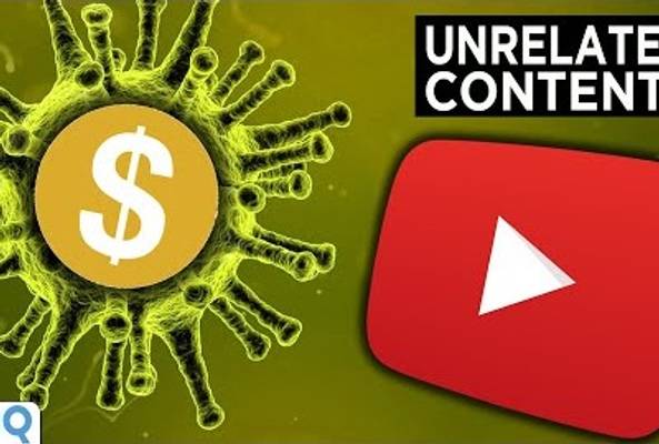 Virus with dollar symbol and YouTube logo questioning unrelated content monetization