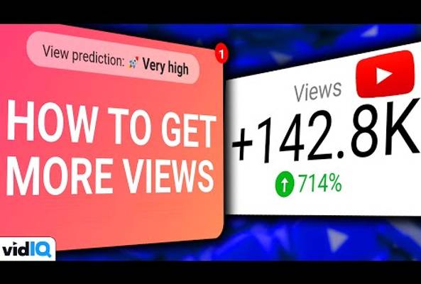 YouTube analytics showing a very high view prediction and 142.8K views increase percentage.