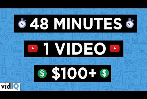 48 minutes to create 1 video earning over $100, with vidIQ branding and icons
