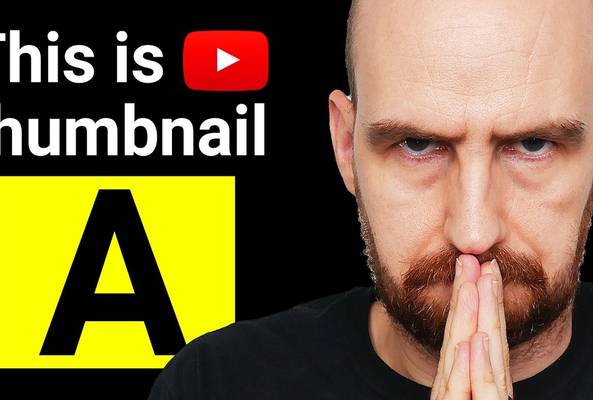Man with serious expression and text "This is YouTube thumbnail A" on black background.
