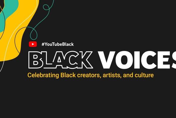 YouTube Black Voices banner celebrating Black creators, artists, and culture with abstract design