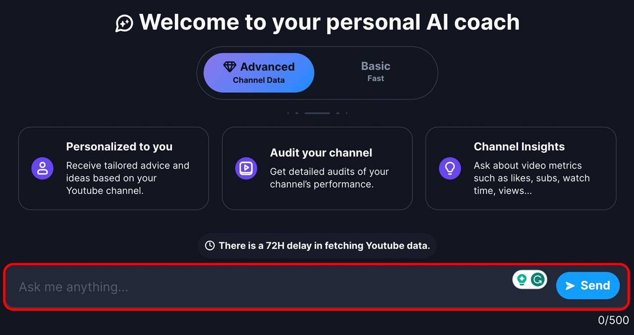 The AI Coach's "Ask me anything" box for text entry