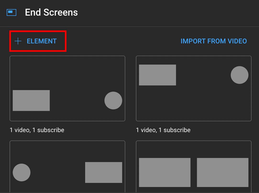 Elements option for YouTube end screen