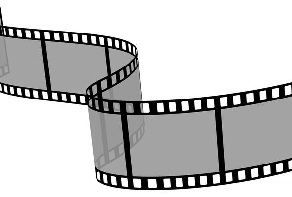 Curved blank filmstrip strip with empty frames on white background, media and video concept.