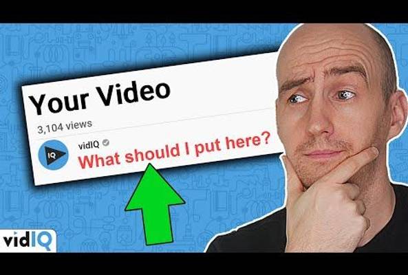 Man thinking about YouTube video text with vidIQ branding and green arrow pointing up