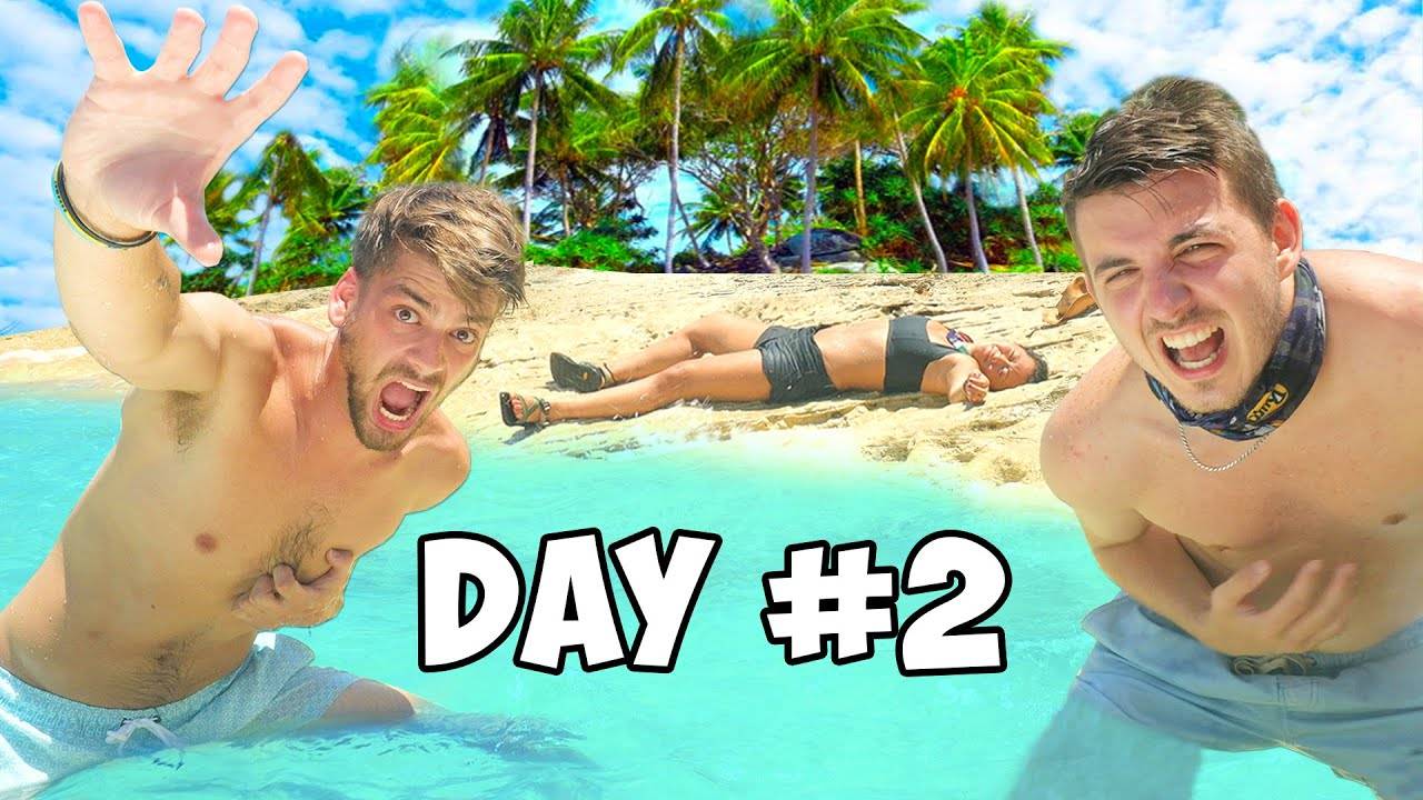 Three people on an island for a video challenge