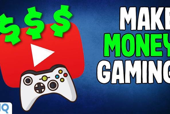 YouTube logo with gaming controller and dollar signs representing making money gaming