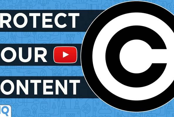 Protect your YouTube content with copyright symbol and vidIQ logo on blue background