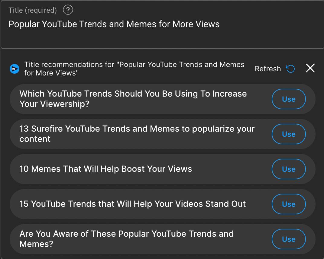 A collection of video titles in the vidIQ AI title generator