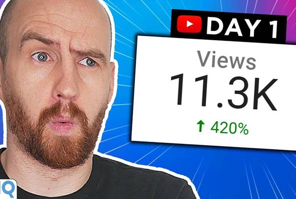 Man surprised by YouTube video analytics showing 11.3K views and 420% growth on day 1