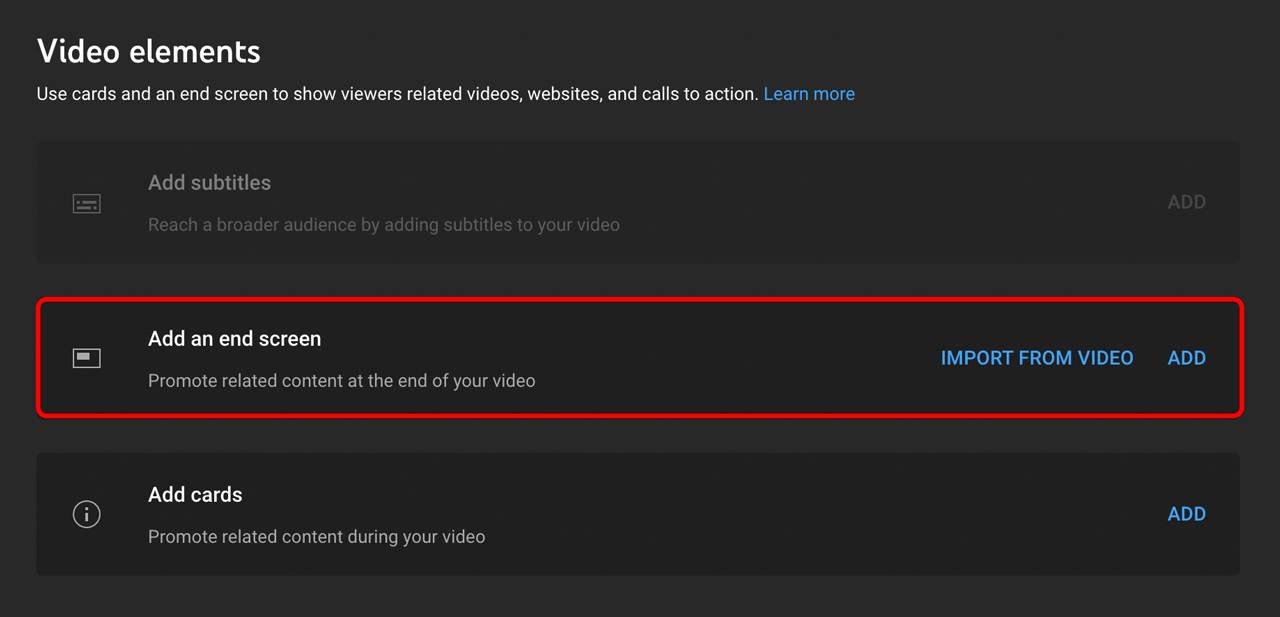 Add an end screen step in video upload process