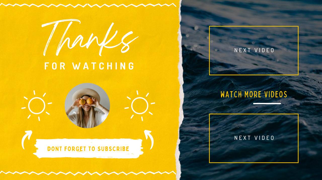 YouTube end screen with thanks message, subscribe reminder, and next video links.