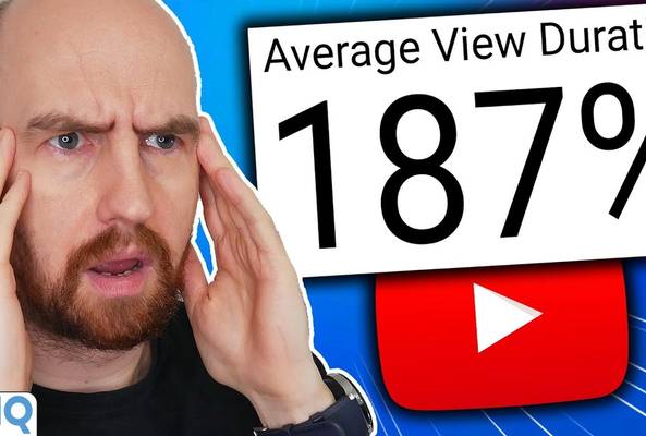 Man surprised by YouTube average view duration of 187% with vidIQ logo visible