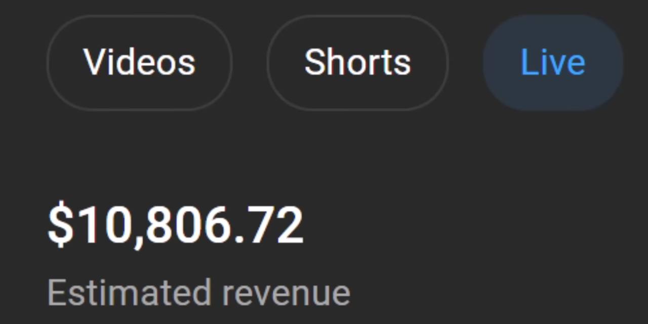 Infographic showing livestream revenue exceeding $10,800 for 1M views