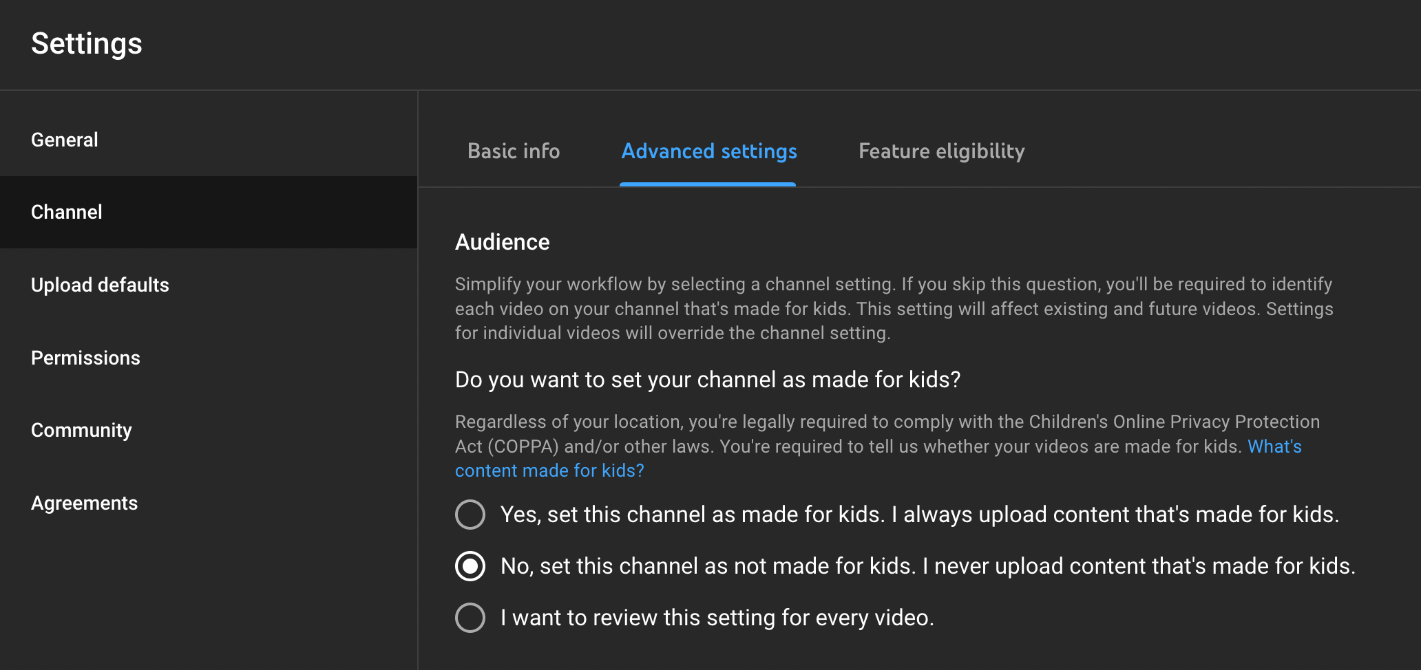 advanced channel settings