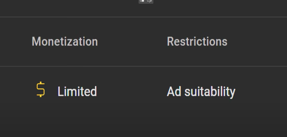 Restricted ads notification on YouTube studio